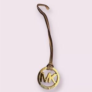 Michael Kors Gold MK Logo Charm with Beige Leather Strap